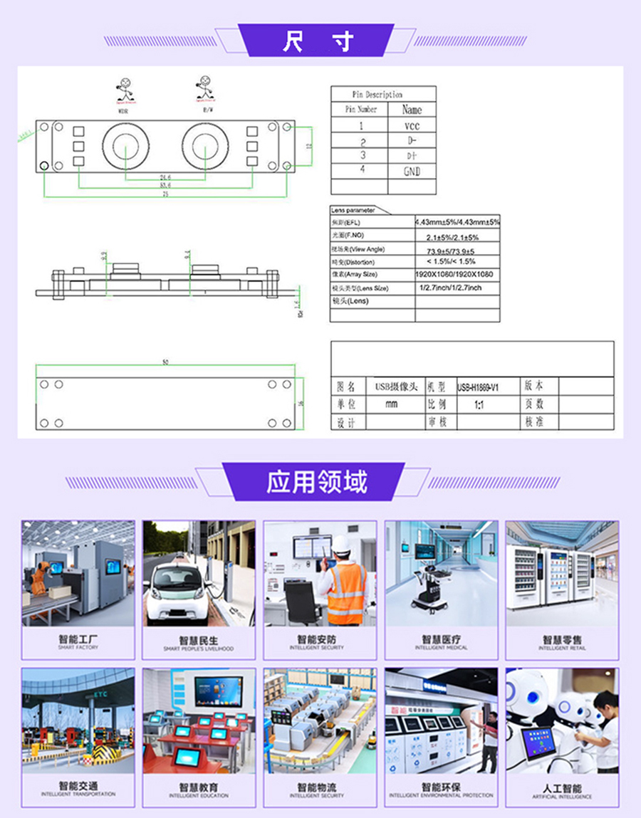 高清1080P雙目攝像頭模組廠家現(xiàn)貨供應按需定制加工免費提供人臉識別算法